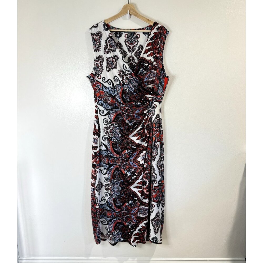 Kate & Mallory White Paisley-Print Midi Dress with Red, Blue and Black Accents